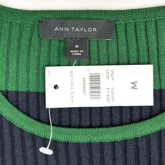 Ann Taylor Green Navy Rib Knit Striped Bell Sleeve Sweater NWT - Picture 7 of 8